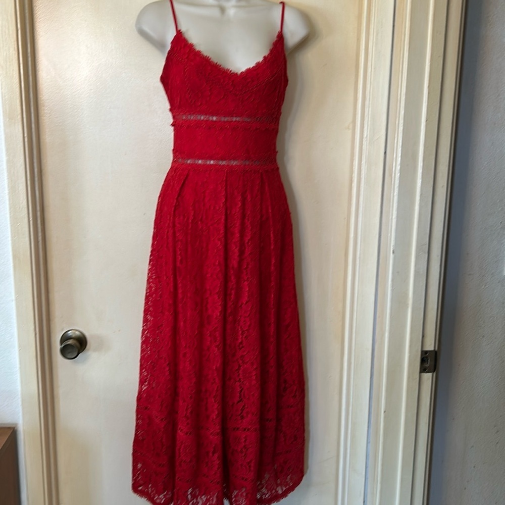 NSR Red lace tea length dress size S